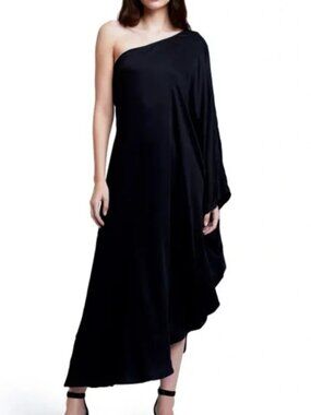 L'Agence One-Shoulder Black Draped Maxi Dress